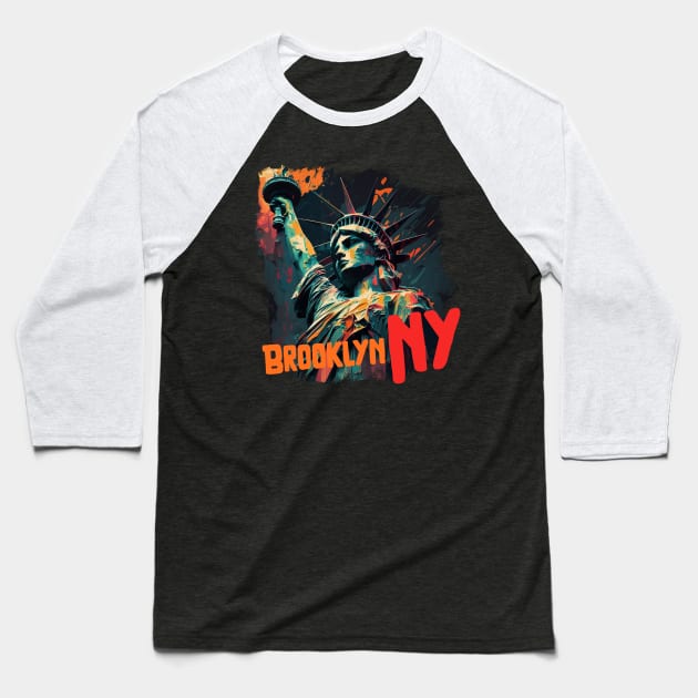 Statue of Liberty in Brooklyn NY Street Art Graffiti Style oil painting Baseball T-Shirt by Snoe